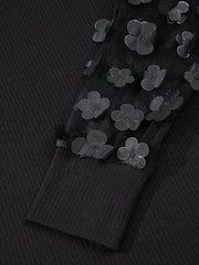 Flower Sheer Sleeve V-Neck Blouse