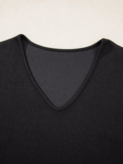 Flower Sheer Sleeve V-Neck Blouse