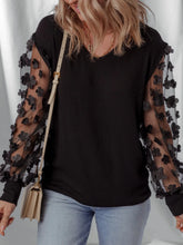 Flower Sheer Sleeve V-Neck Blouse Black / S