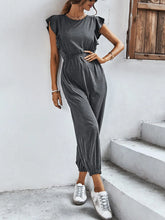 Flutter Sleeve Elastic Waist Jumpsuit Dark Gray / S