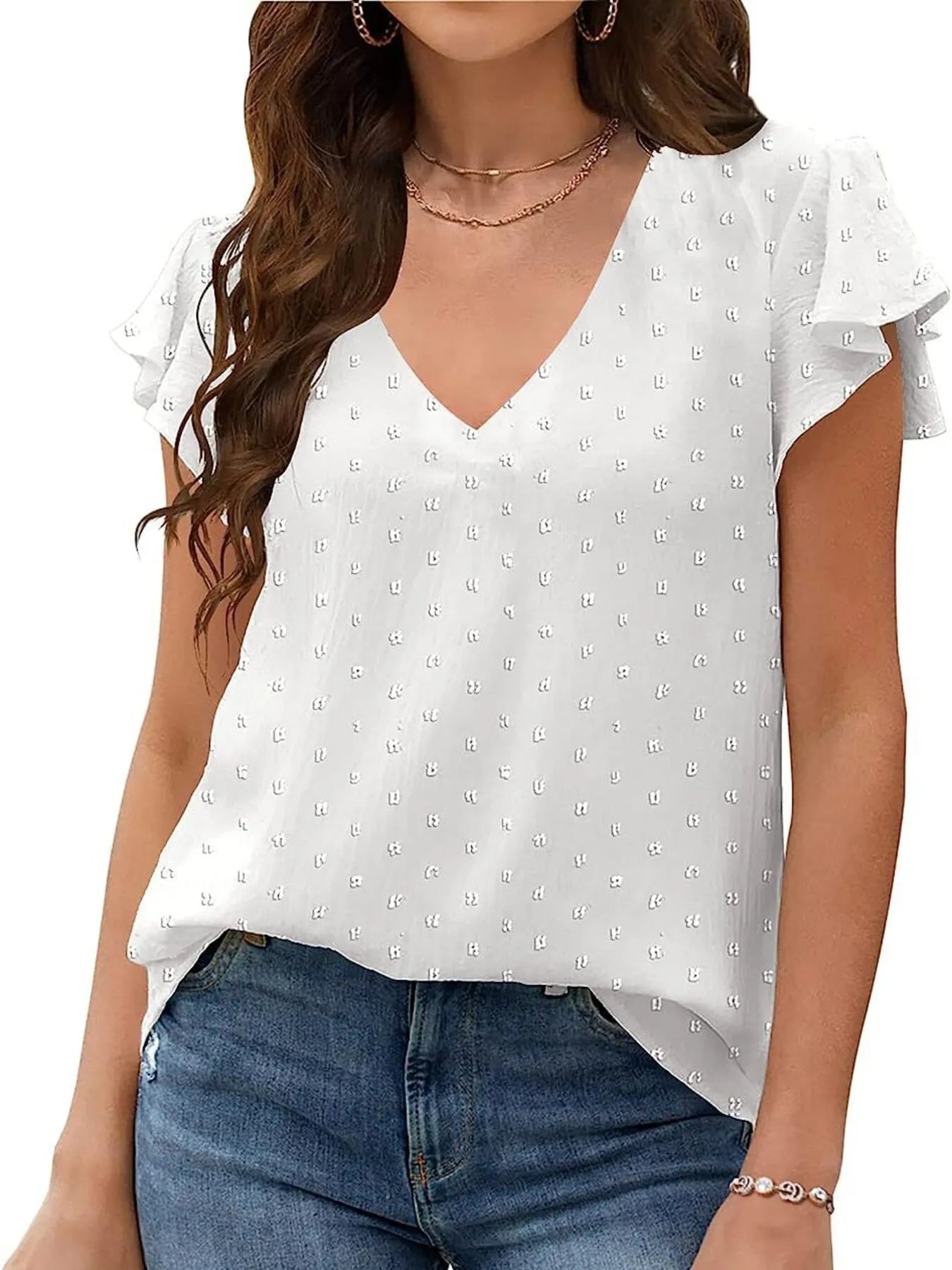 Flutter Sleeve V-neck Casual Blouse