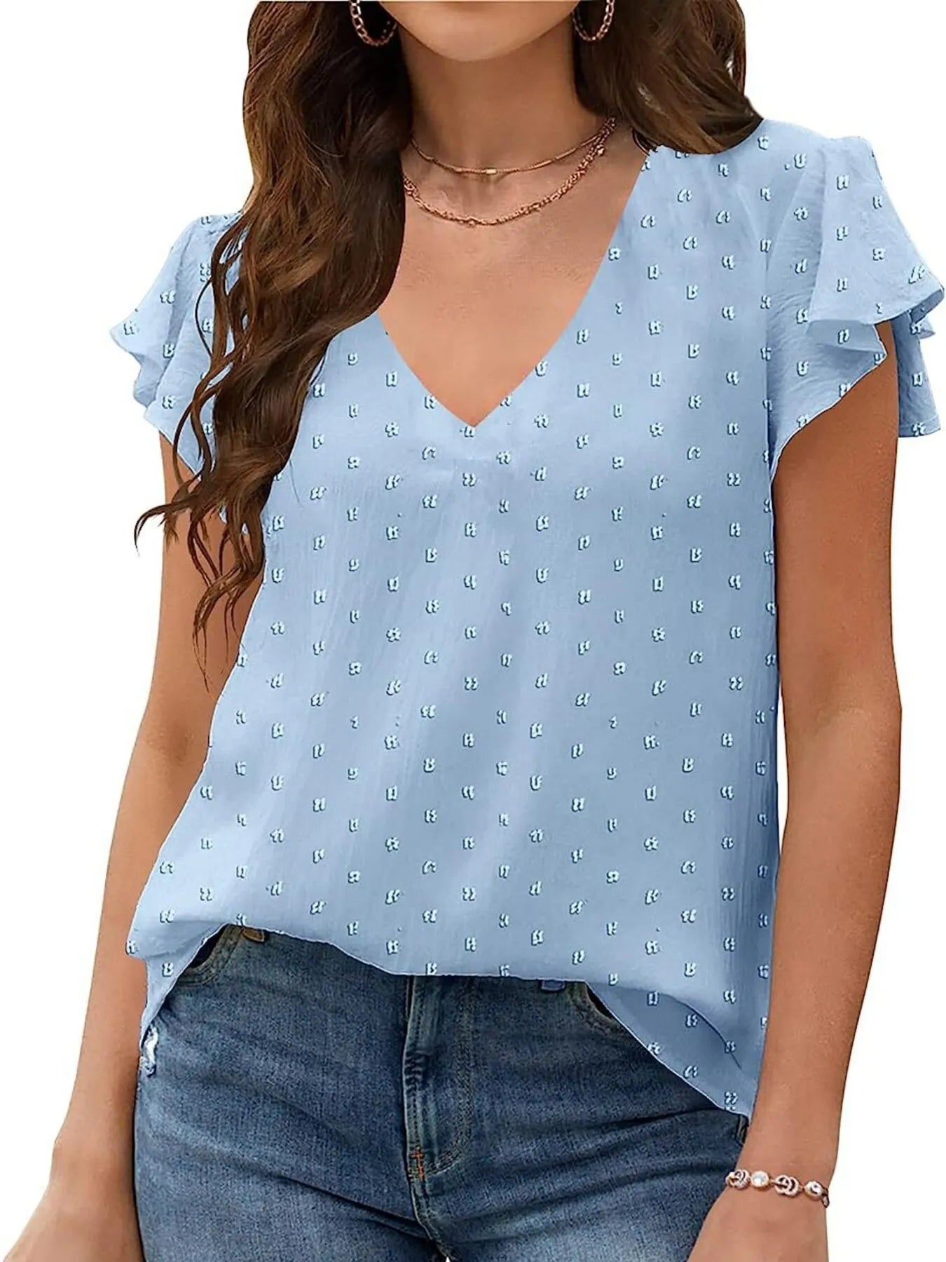 Flutter Sleeve V-neck Casual Blouse