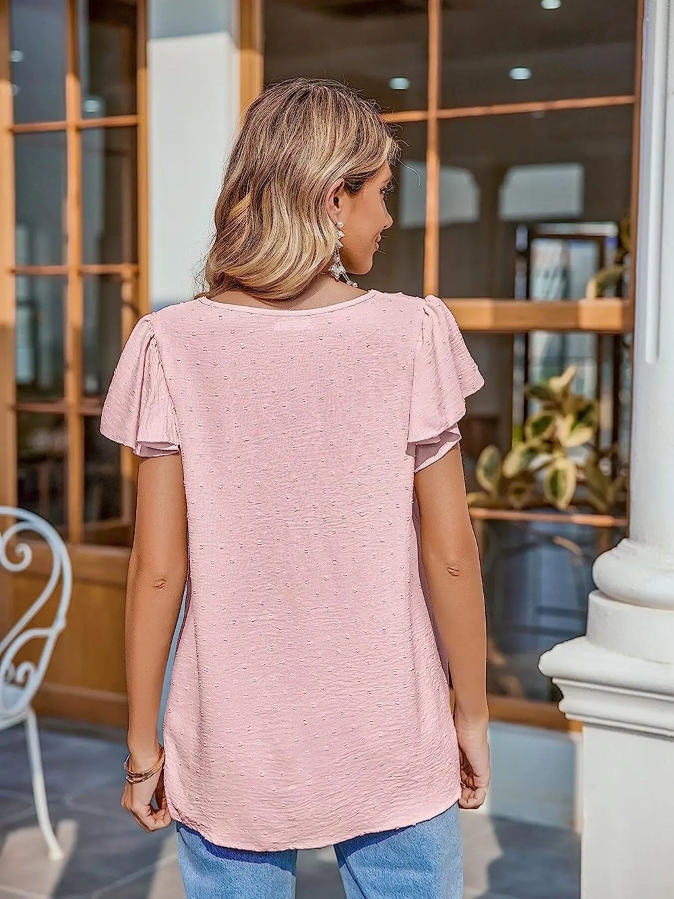 Flutter Sleeve V-neck Casual Blouse
