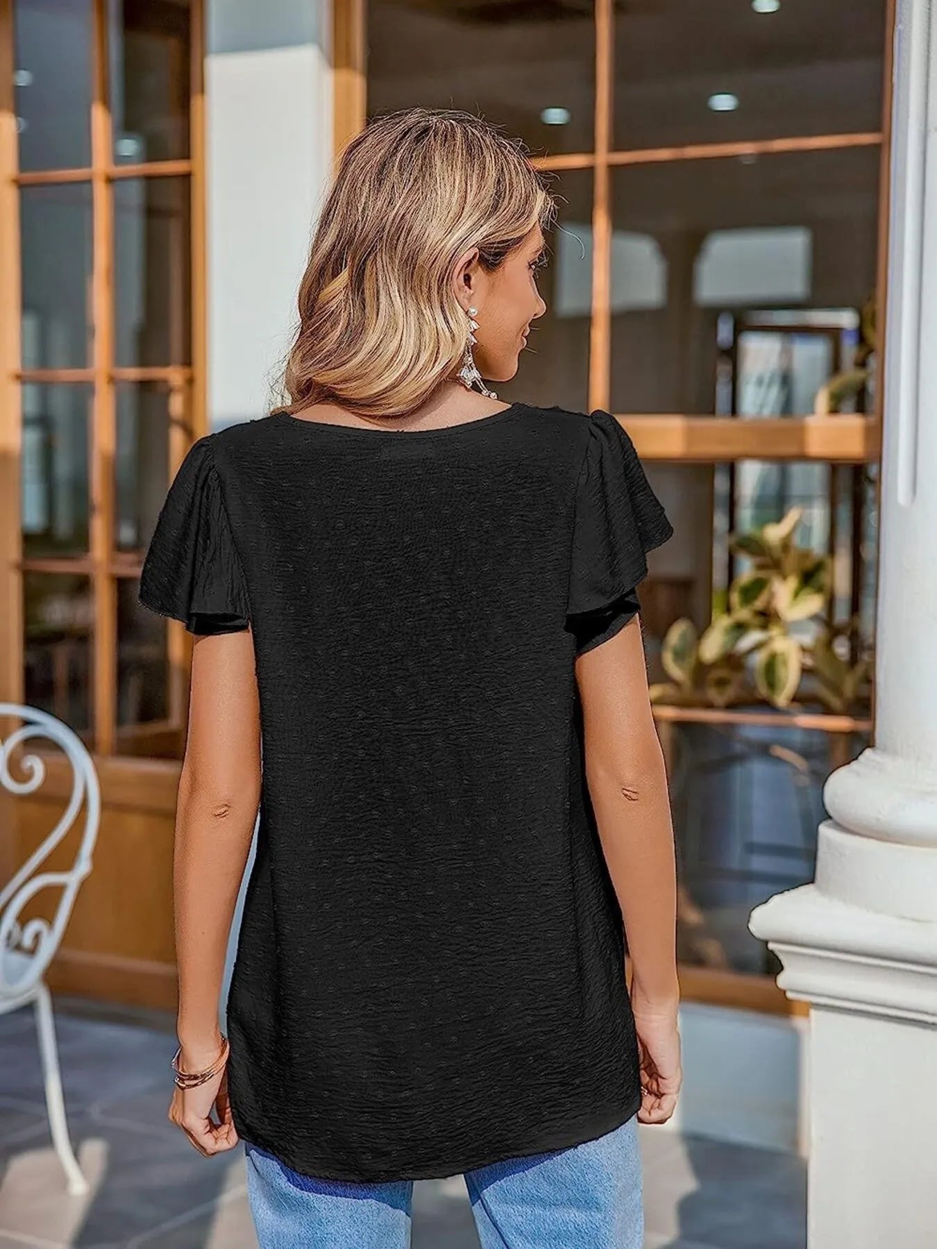 Flutter Sleeve V-neck Casual Blouse