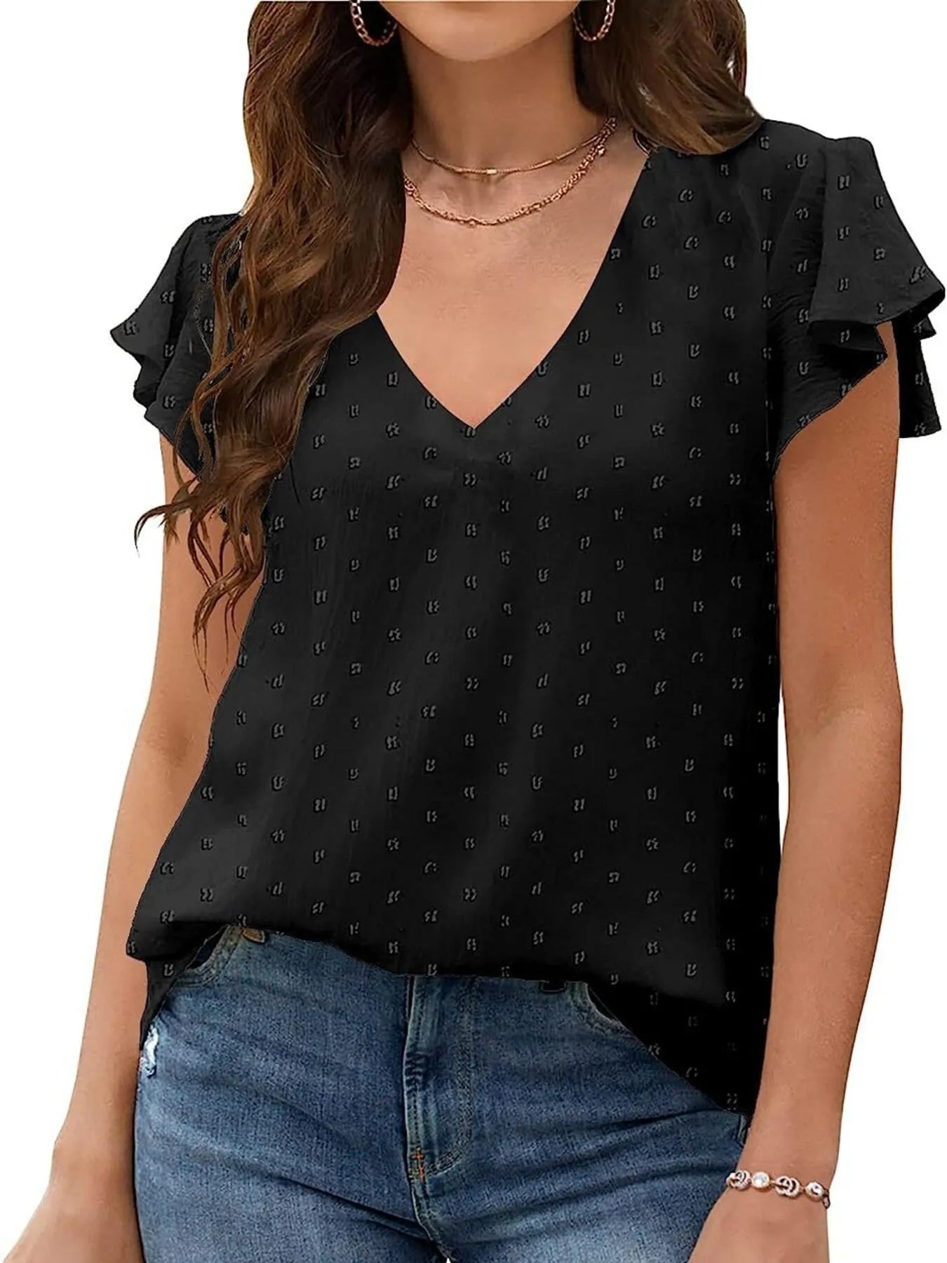 Flutter Sleeve V-neck Casual Blouse