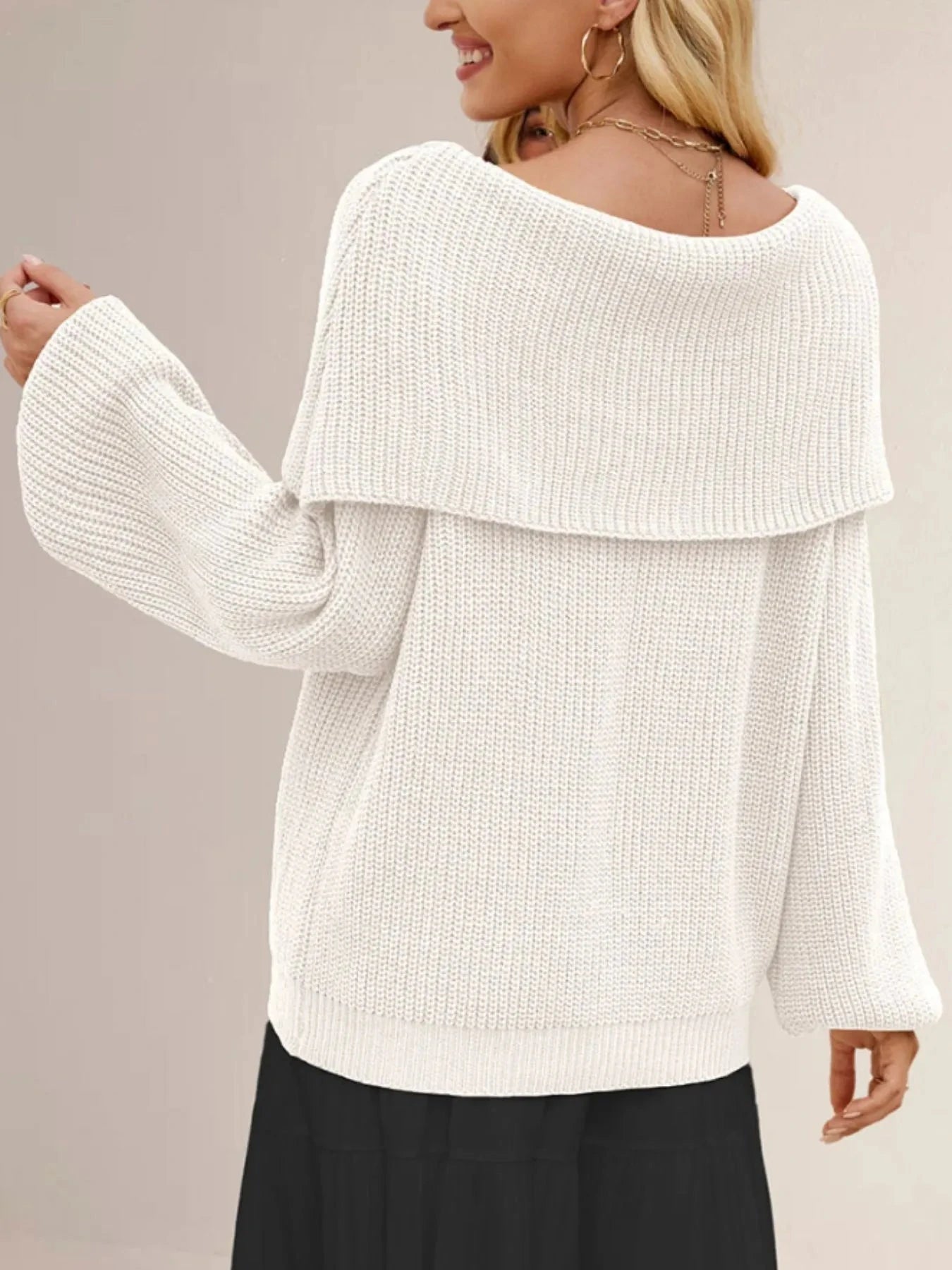Fold-Over Collar Long Sleeve Sweater