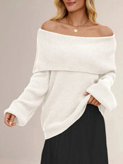 Fold-Over Collar Long Sleeve Sweater Apricot / S