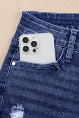 Folded Cuffs Distressed Straight High Waist Jeans