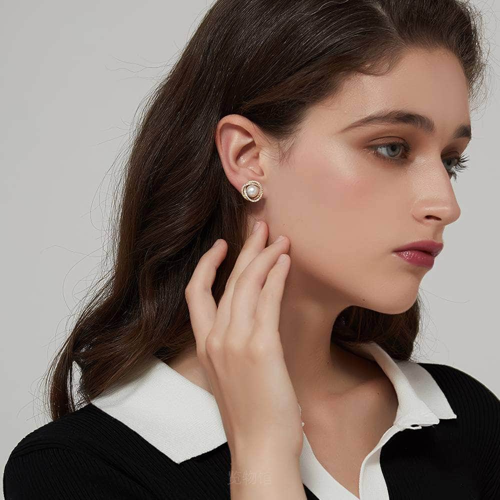 Freshwater Pearl Rhinestone Halo Twist Earrings