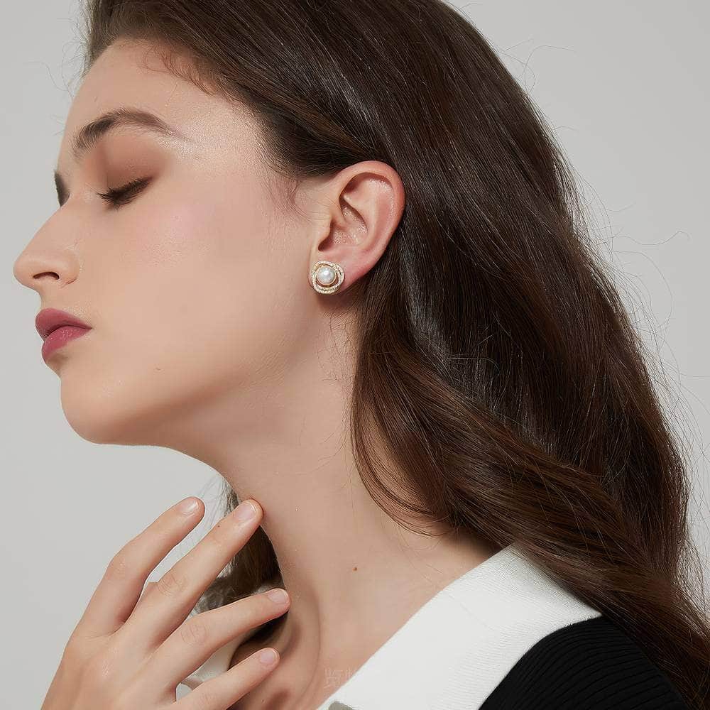 Freshwater Pearl Rhinestone Halo Twist Earrings