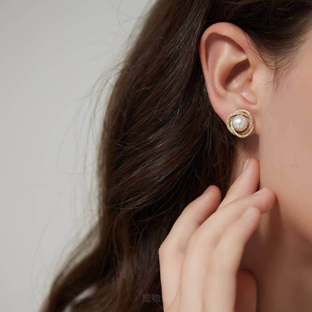 Freshwater Pearl Rhinestone Halo Twist Earrings