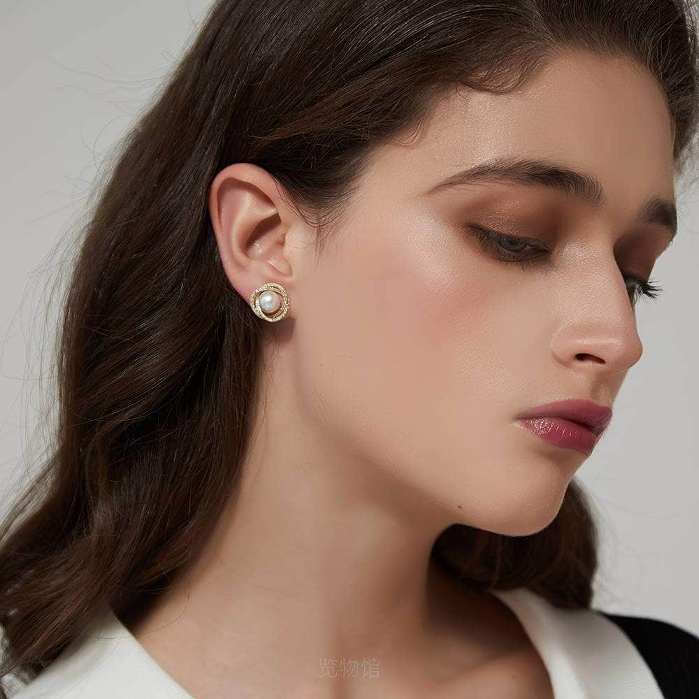 Freshwater Pearl Rhinestone Halo Twist Earrings