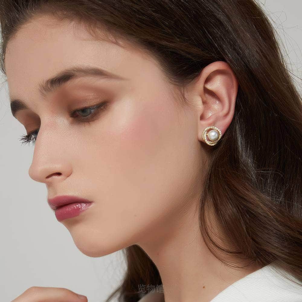 Freshwater Pearl Rhinestone Halo Twist Earrings