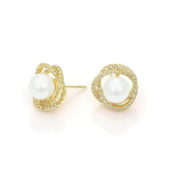 Freshwater Pearl Rhinestone Halo Twist Earrings