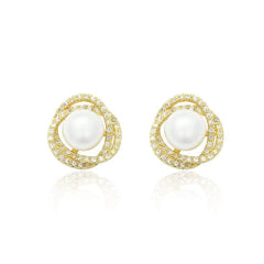 Freshwater Pearl Rhinestone Halo Twist Earrings White / Clip On