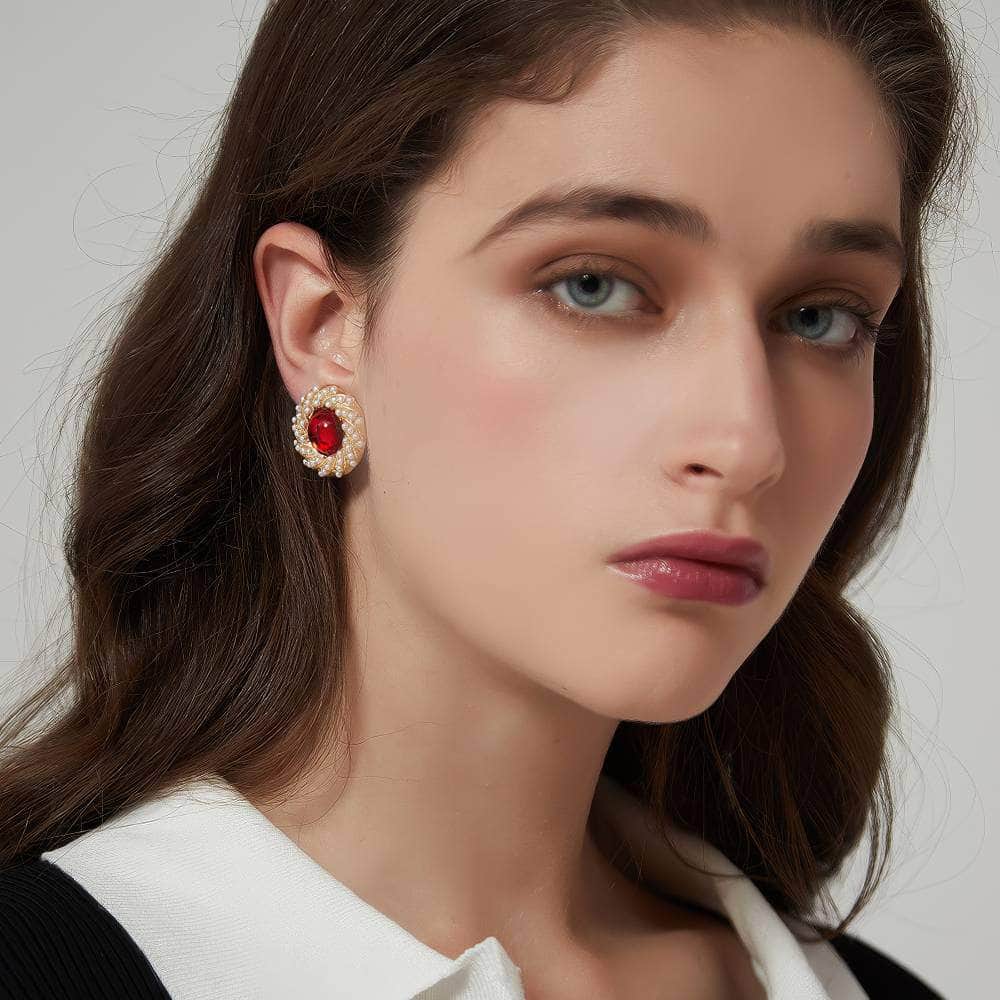 Freshwater Pearls Laced Enamel Gold Statement Earrings