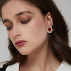 Freshwater Pearls Laced Enamel Gold Statement Earrings