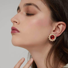 Freshwater Pearls Laced Enamel Gold Statement Earrings