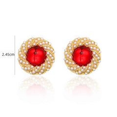 Freshwater Pearls Laced Enamel Gold Statement Earrings