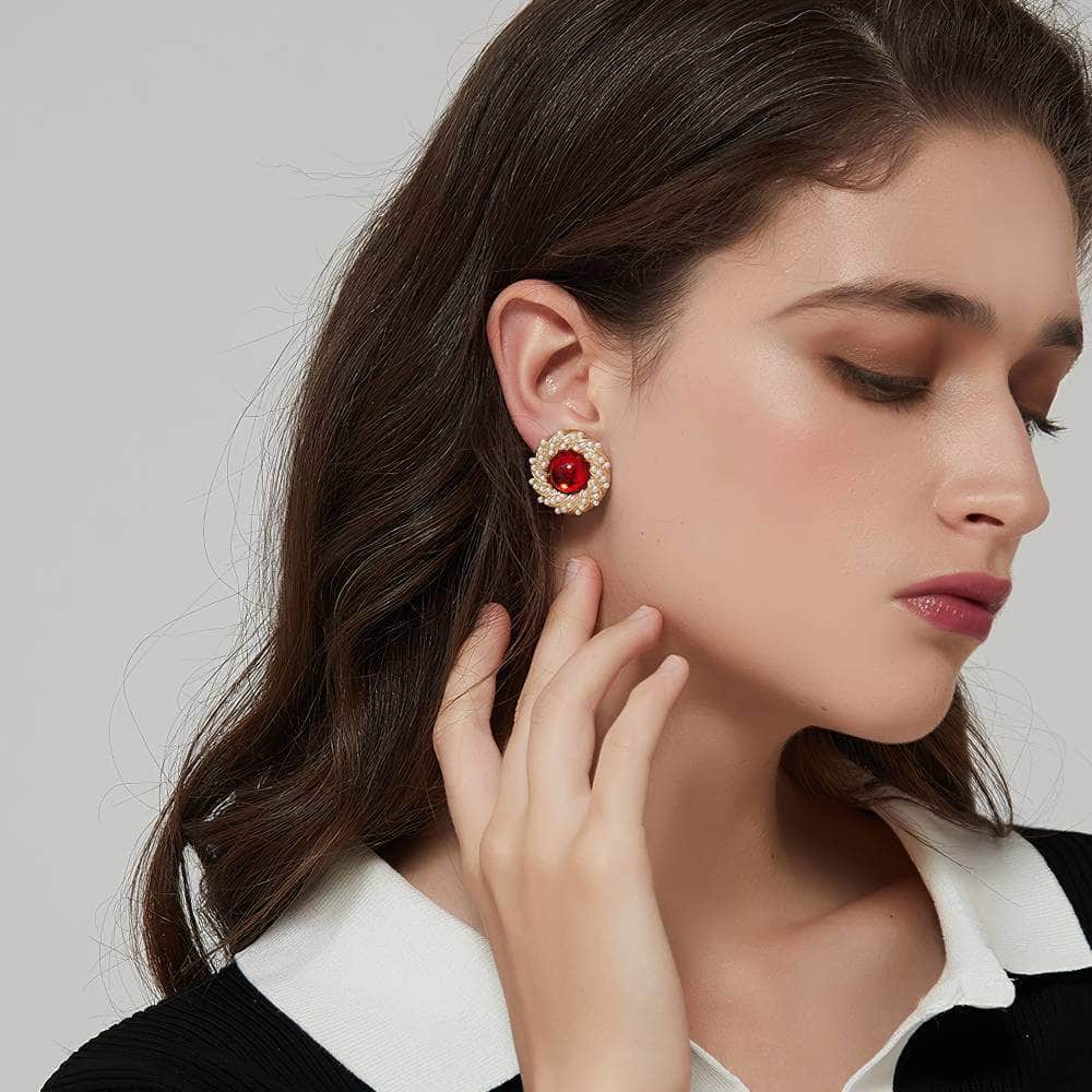 Freshwater Pearls Laced Enamel Gold Statement Earrings