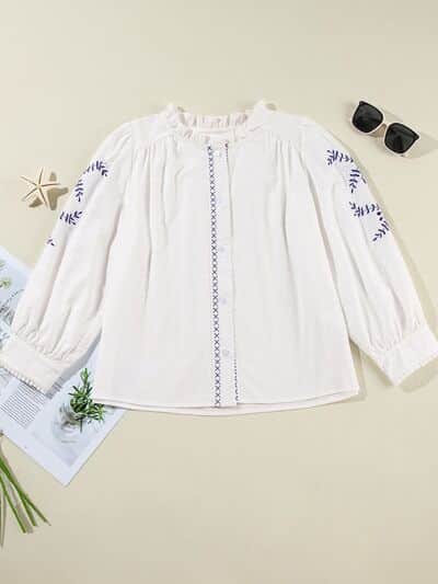 Frill Floral Embroidered Sleeve Shirt