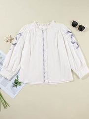 Frill Floral Embroidered Sleeve Shirt