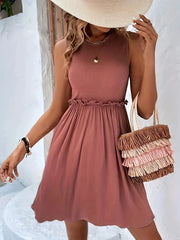 Frill Ribbed Sleeveless Mini Dress