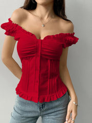 Frill Ruched Cap Sleeve Blouse