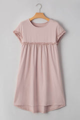 Frilled Trim Crew Neck Cap Sleeve Loose Fit Mini Dress