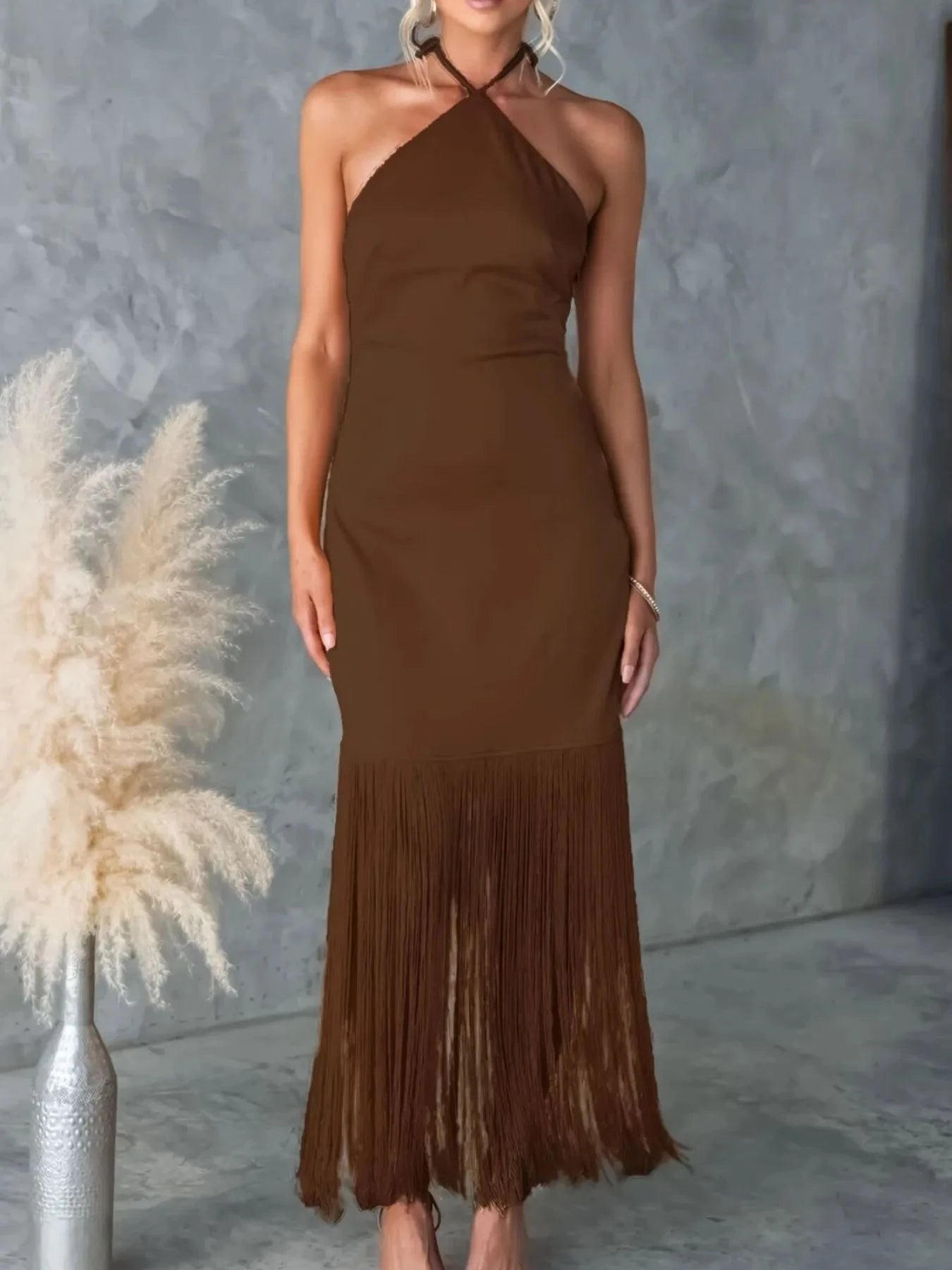 Fringe Halter Neck Dress