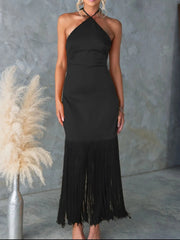 Fringe Halter Neck Dress