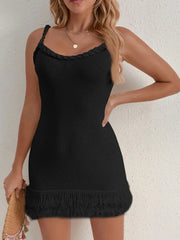 Fringe Hem Knit Cami Dress Black / XS
