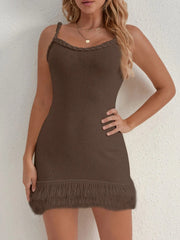 Fringe Hem Knit Cami Dress Brown / XS
