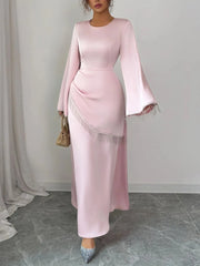 Fringe Long Sleeve Bodycon Maxi Dress