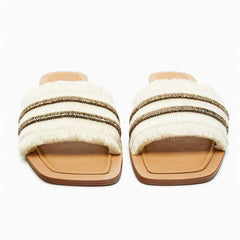 Fringe Tassel Decor Slide In Slippers