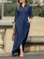 Full Size Button-Down Maxi Denim Dress Plus Size