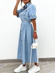 Full Size Button Down Roll-Up Sleeve Denim Shirt Dress Plus Size
