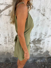 Full Size Button-Front Belted Cami Romper Plus Size