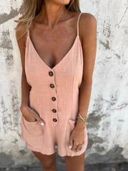 Full Size Button-Front Belted Cami Romper Plus Size