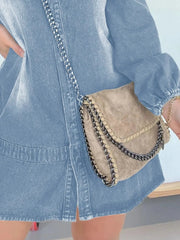 Full Size Button Front Long Sleeve Denim Dress Plus Size