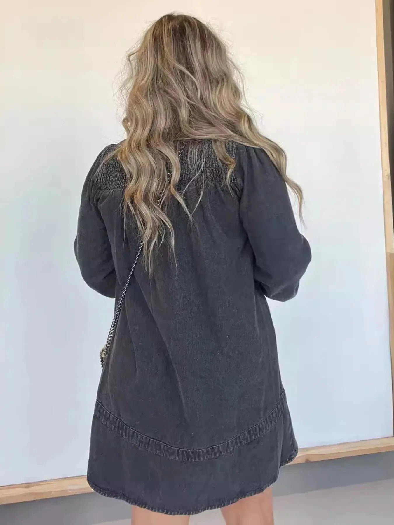 Full Size Button Front Long Sleeve Denim Dress Plus Size