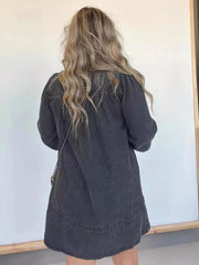 Full Size Button Front Long Sleeve Denim Dress Plus Size
