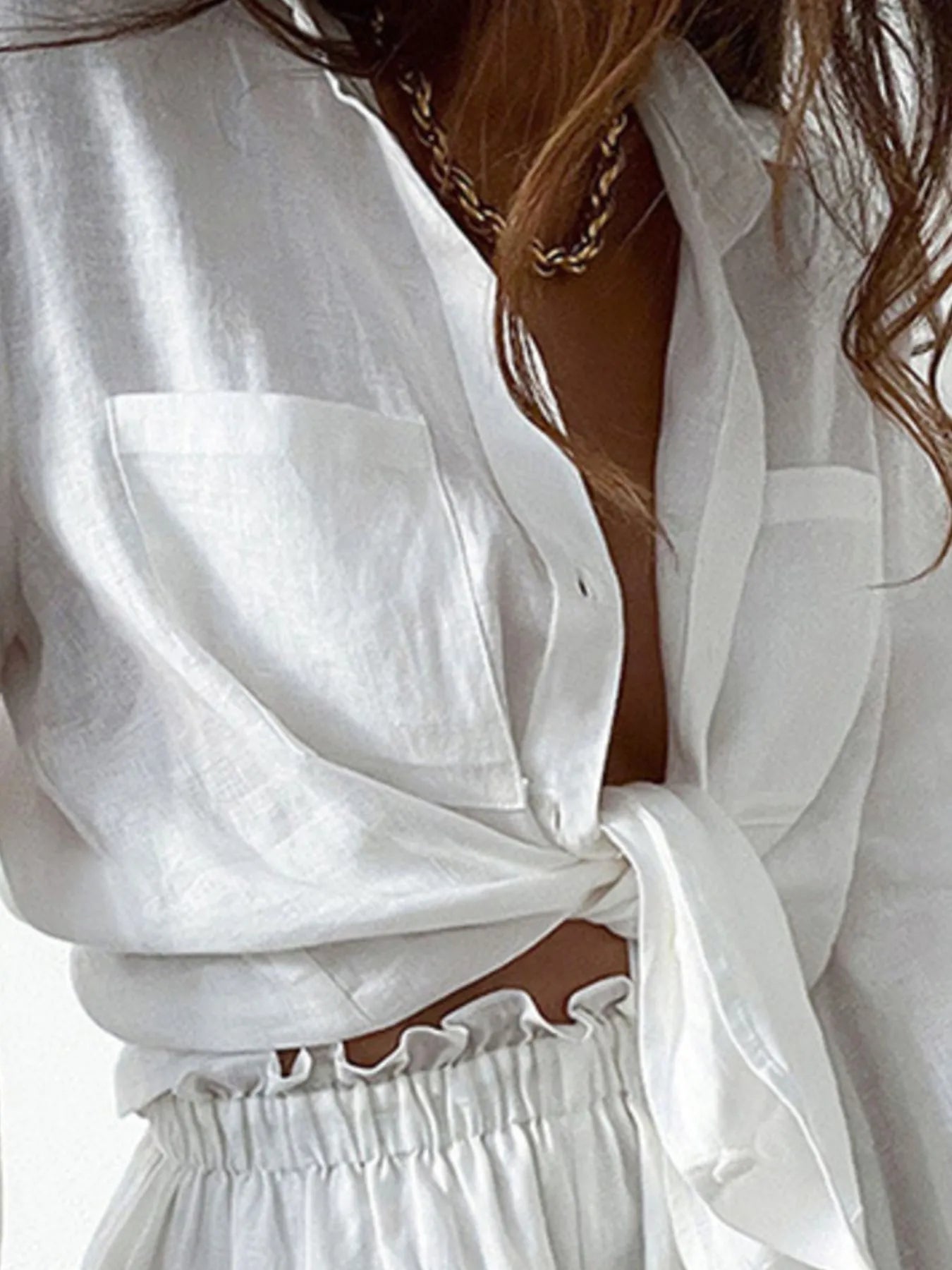 Full Size Button Up Balloon Sleeve Top and Shorts Set Plus Size