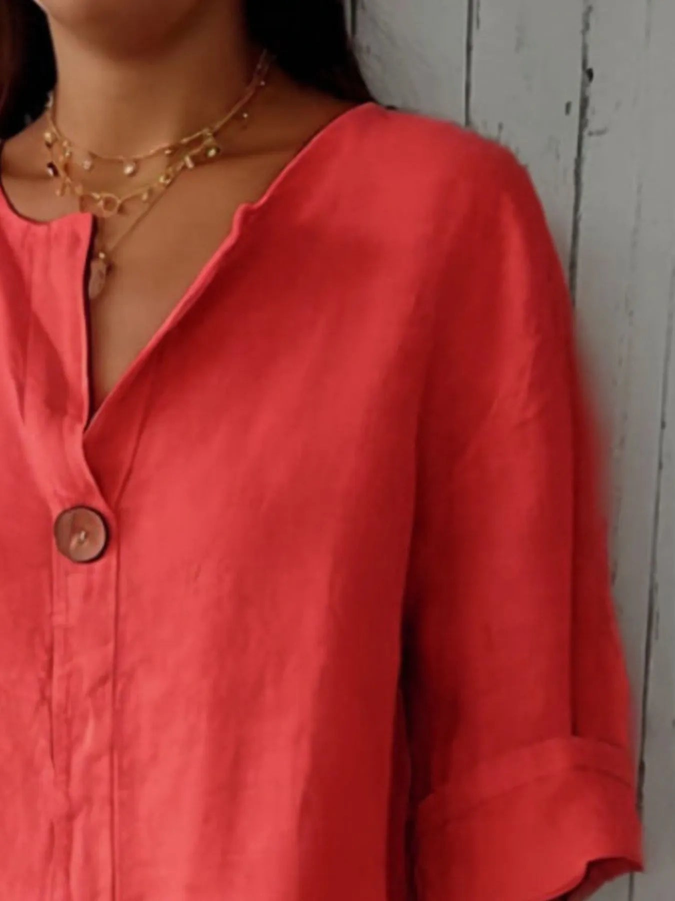 Full Size Casual Notched Drop Shoulder Blouse Plus Size