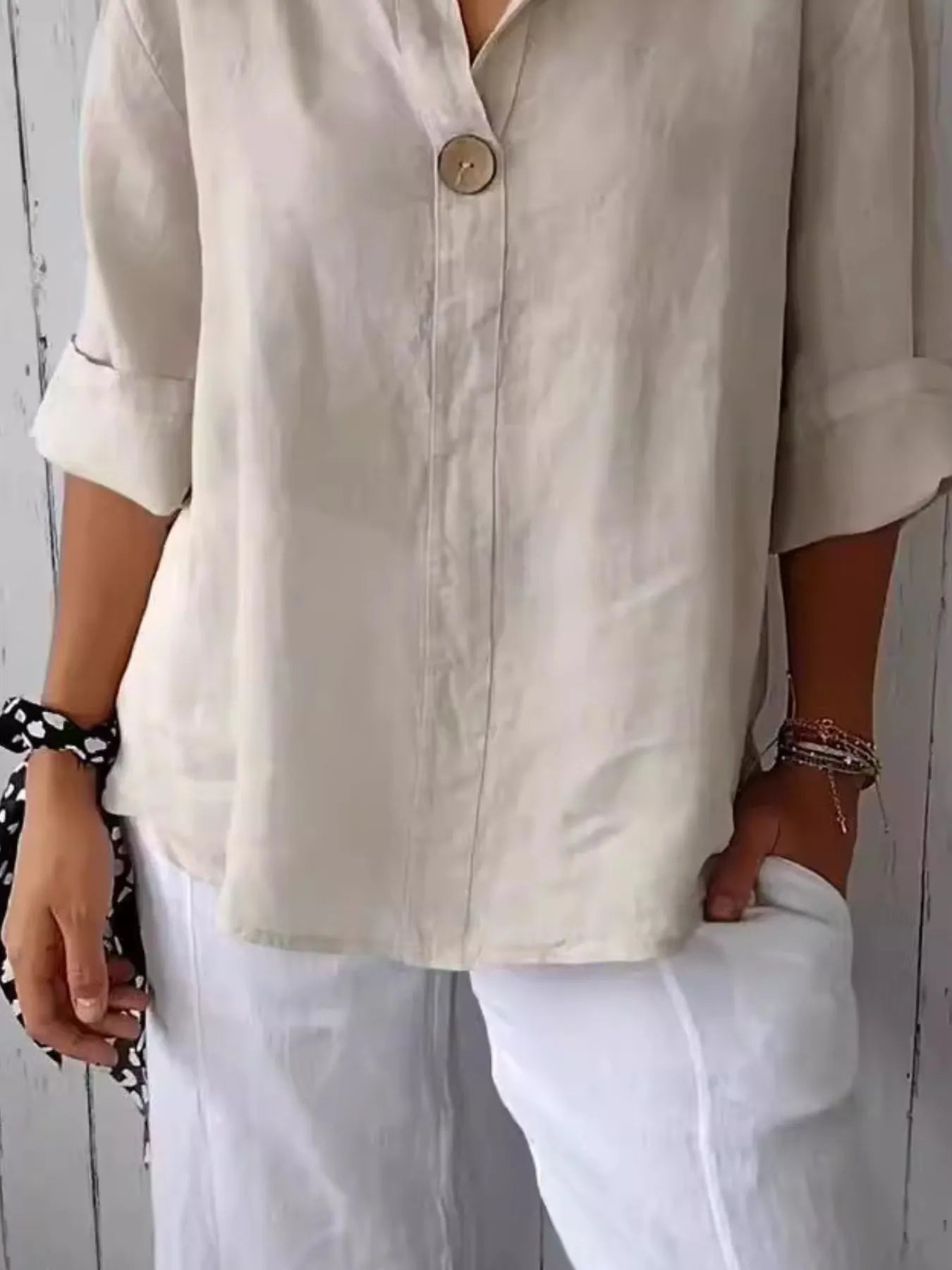 Full Size Casual Notched Drop Shoulder Blouse Plus Size