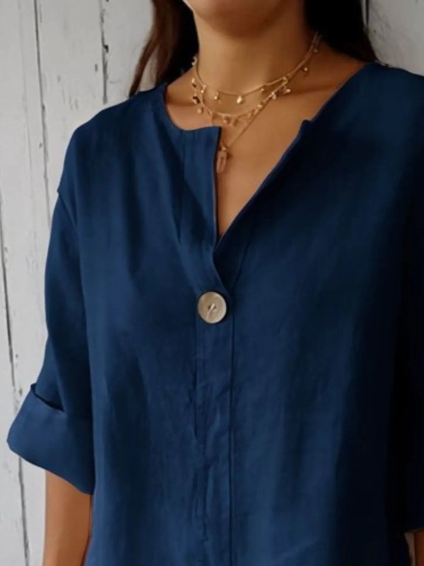 Full Size Casual Notched Drop Shoulder Blouse Plus Size
