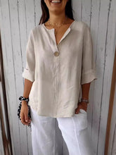Full Size Casual Notched Drop Shoulder Blouse Plus Size Apricot / S