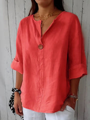 Full Size Casual Notched Drop Shoulder Blouse Plus Size Red / S