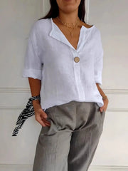 Full Size Casual Notched Drop Shoulder Blouse Plus Size White / S