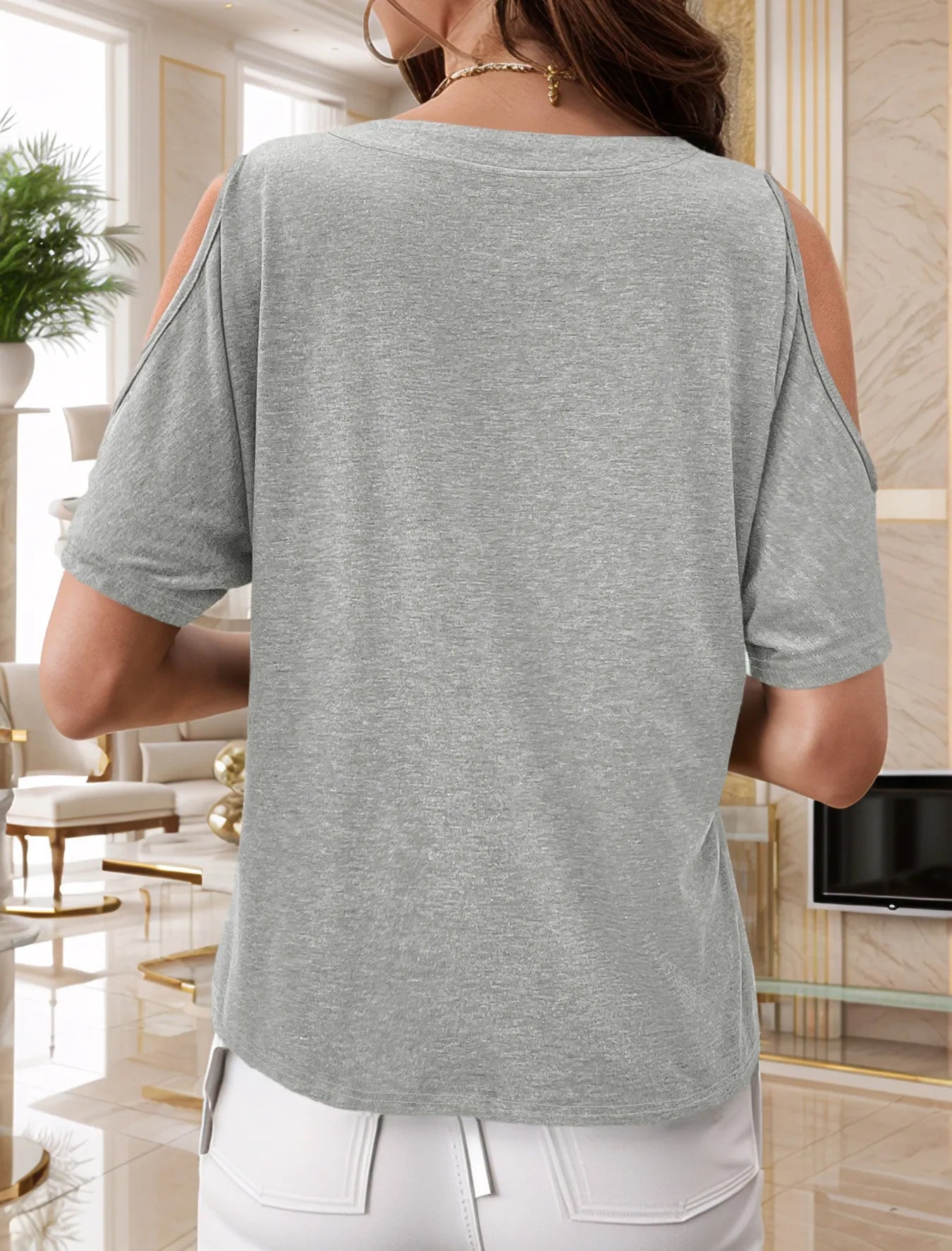 Full Size Cold Shoulder Button Front T-Shirt Plus Size